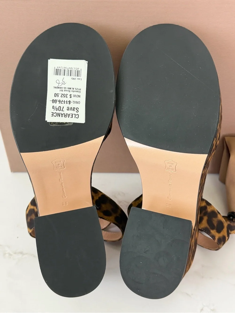 Gianvito Rossi Alma Leopard Print Platform Sandals Ankle Strap Block Heel EU 38